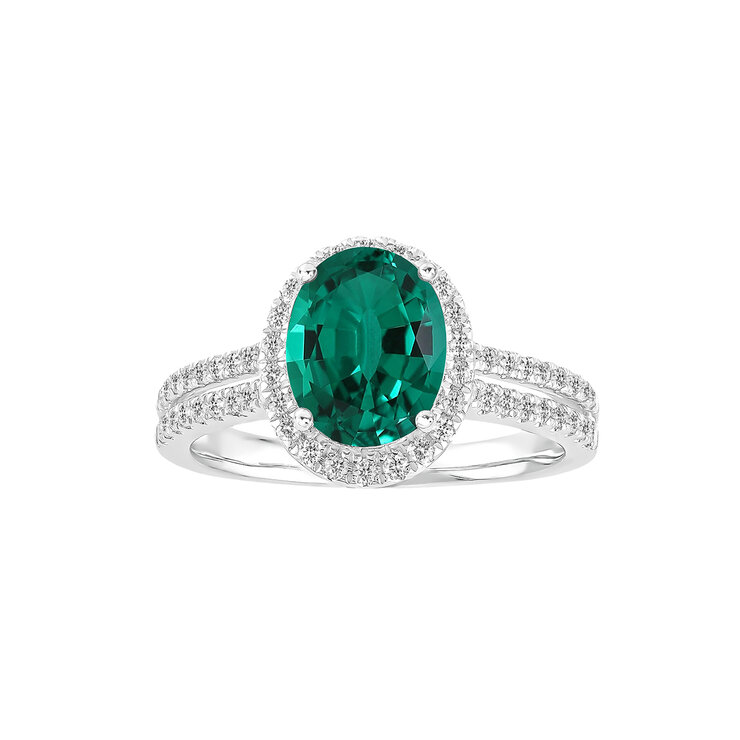 Anillo de Esmeralda Creada con Diamantes, 0.33ctw, Oro Blanco 14K — Imagen 1 de 4