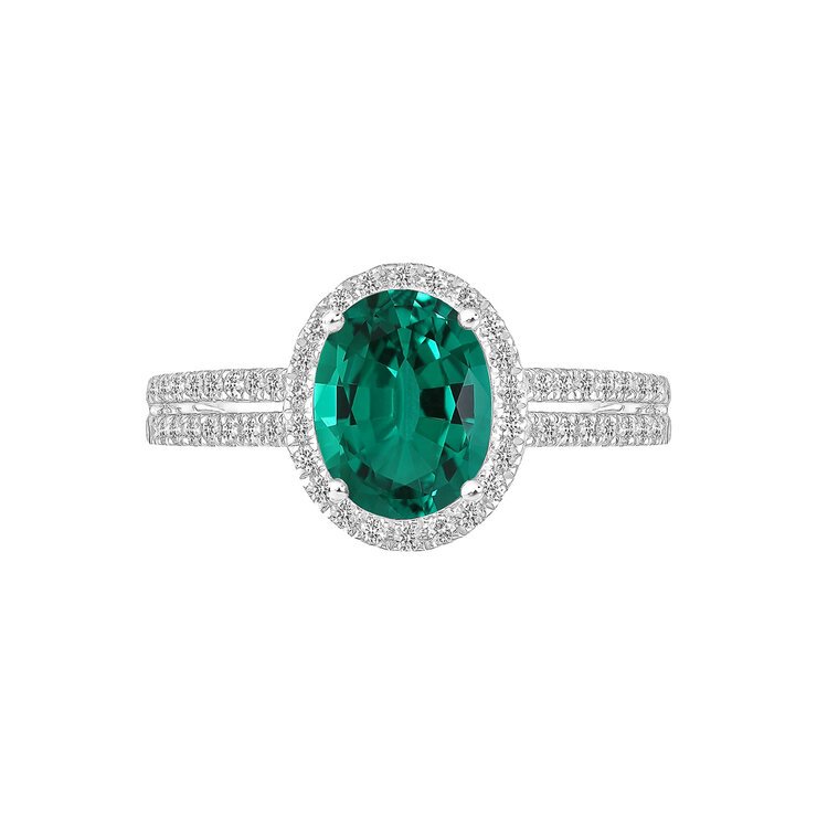 Anillo de Esmeralda Creada con Diamantes, 0.33ctw, Oro Blanco 14K — Imagen 2 de 4