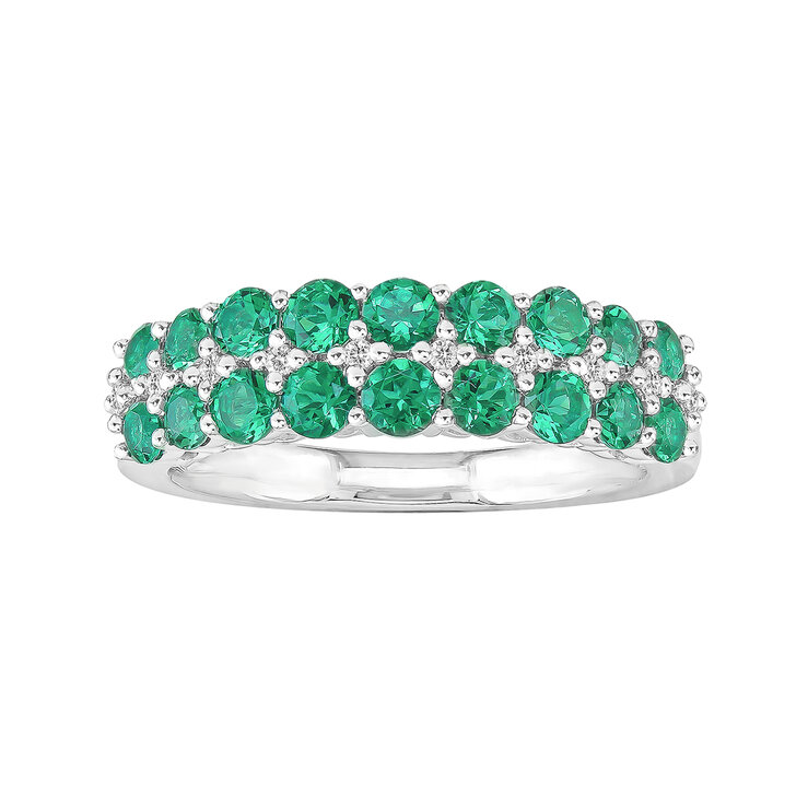 Anillo, Esmeralda creada con Diamantes, 0.05ctw, Oro Blanco de 14k — Imagen 1 de 4