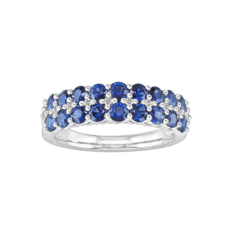 Anillo, Zafiro Azul con Diamantes, 0.05ctw, Oro Blanco de 14k — Imagen 1 de 4