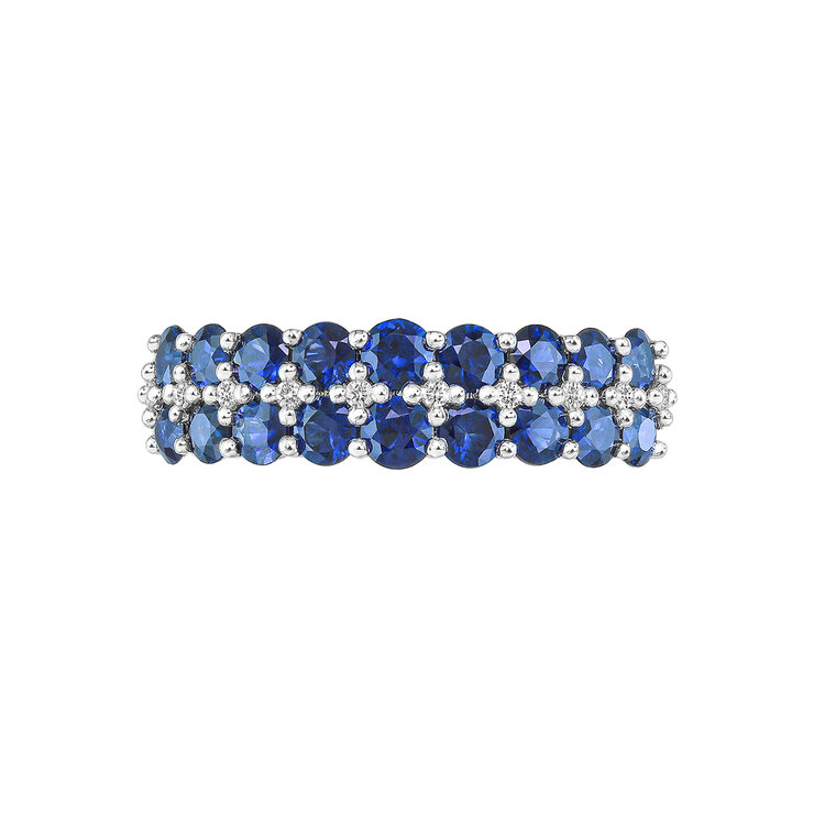 Anillo, Zafiro Azul con Diamantes, 0.05ctw, Oro Blanco de 14k — Imagen 2 de 4