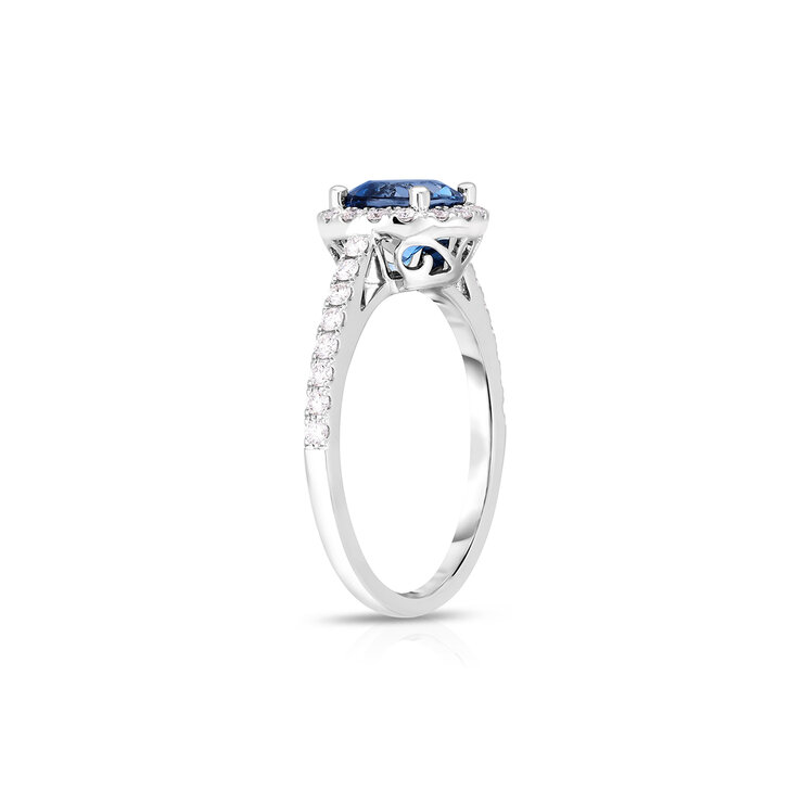 Anillo, Topacio Azul y Diamantes 0.35ctw, Oro Blanco de 14K — Imagen 2 de 4