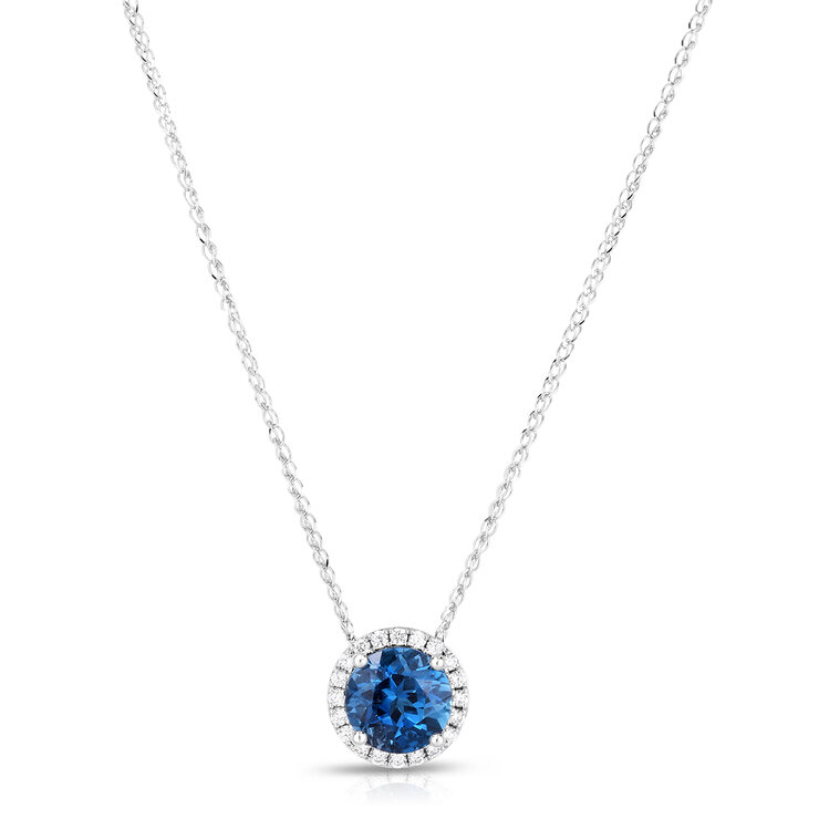 Dije de Topacio Azul y Diamantes, Oro Blanco de 14kt — Imagen 1 de 4