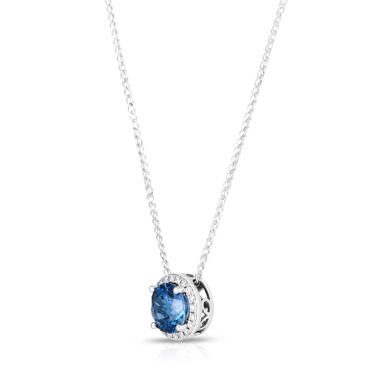 Dije de Topacio Azul y Diamantes, Oro Blanco de 14kt — Imagen 2 de 4