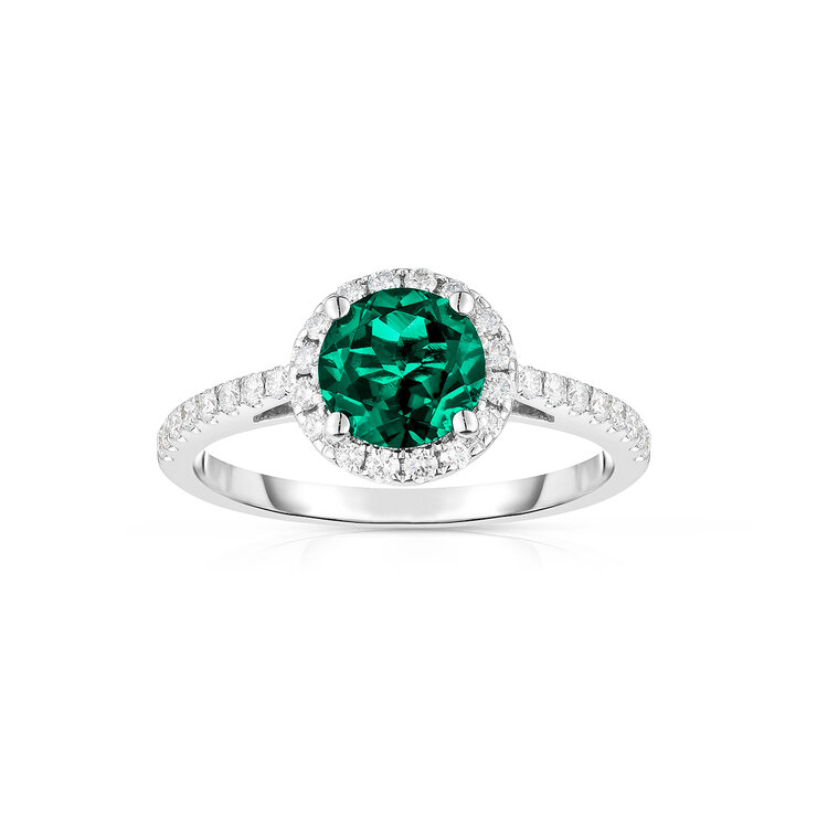 Anillo de Esmeralda Creada con Diamantes, 0.33ctw, Oro Blanco 14K — Imagen 1 de 4