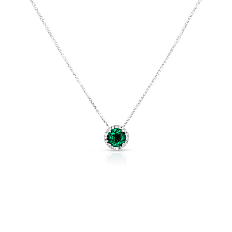 Dije de Esmeralda Creada y Diamante 0.16ctw, Oro Blanco 14K — Imagen 1 de 4