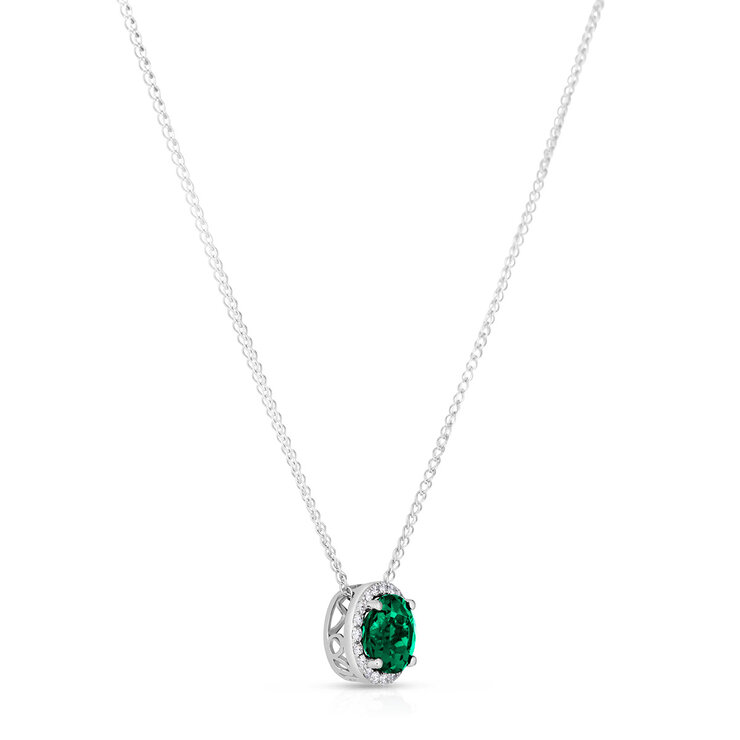 Dije de Esmeralda Creada y Diamante 0.16ctw, Oro Blanco 14K — Imagen 2 de 4