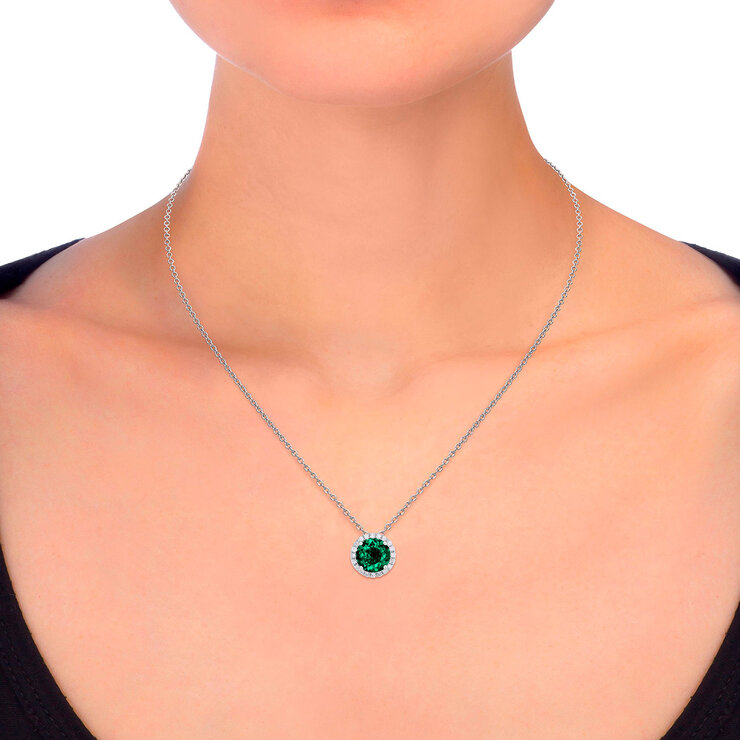 Dije de Esmeralda Creada y Diamante 0.16ctw, Oro Blanco 14K — Imagen 4 de 4