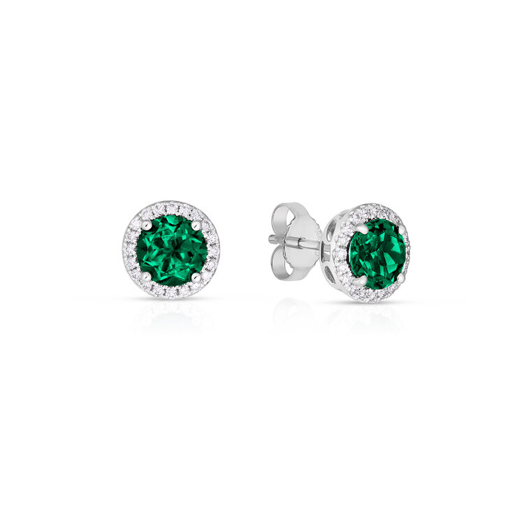 Aretes de Esmeralda Creada con Diamante 0.17ctw, Oro Blanco de 14K — Imagen 1 de 4