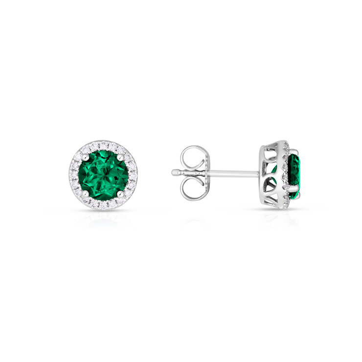 Aretes de Esmeralda Creada con Diamante 0.17ctw, Oro Blanco de 14K — Imagen 2 de 4
