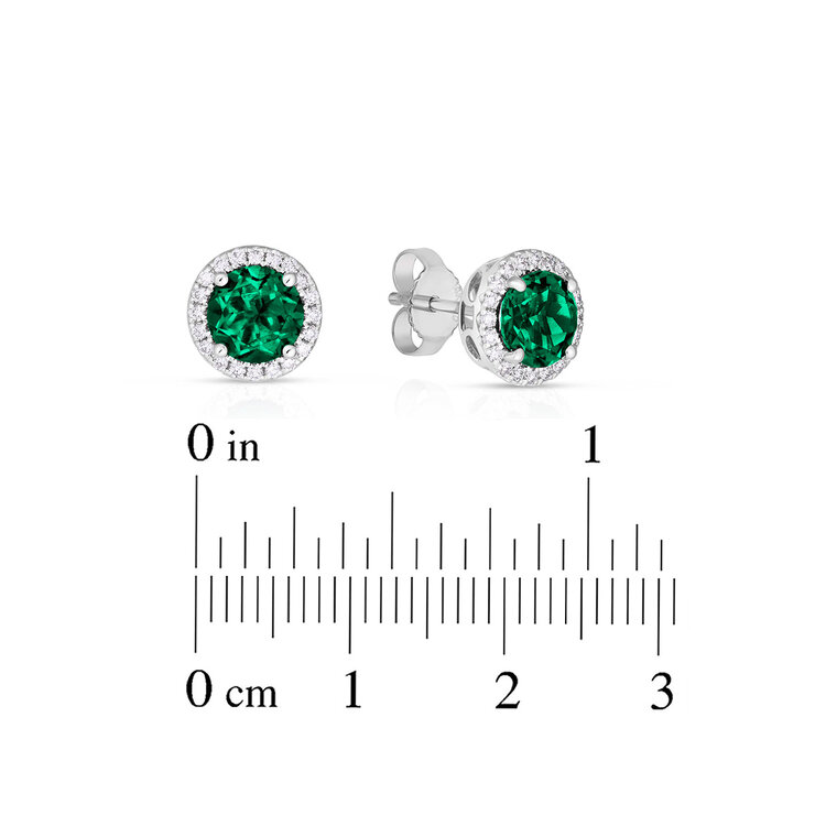 Aretes de Esmeralda Creada con Diamante 0.17ctw, Oro Blanco de 14K — Imagen 3 de 4