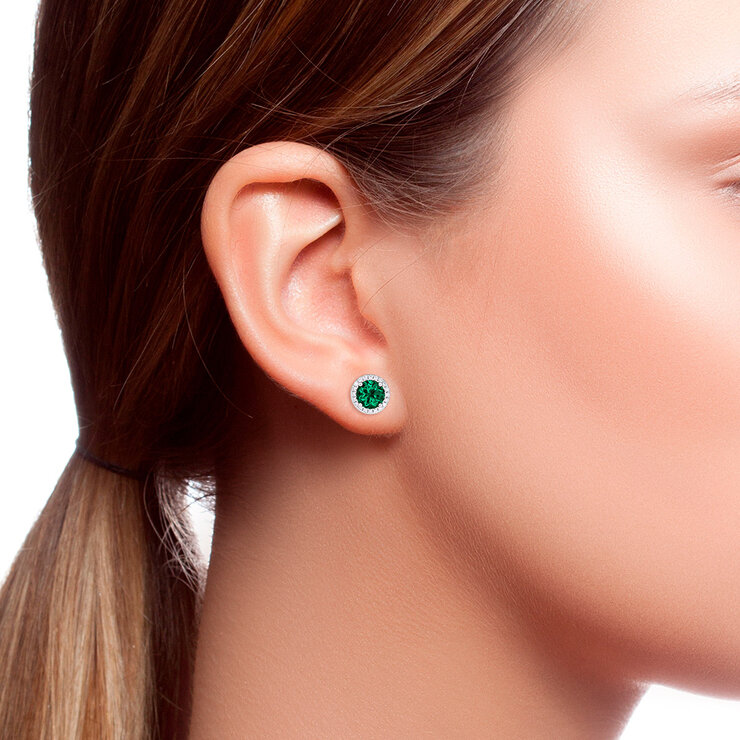 Aretes de Esmeralda Creada con Diamante 0.17ctw, Oro Blanco de 14K — Imagen 4 de 4
