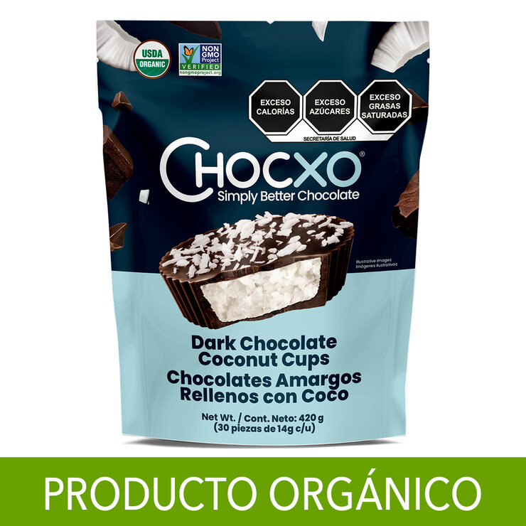 Chocxo Chocolates Amargos Rellenos con Coco 30 pzas de 14 g — Imagen 1 de 2