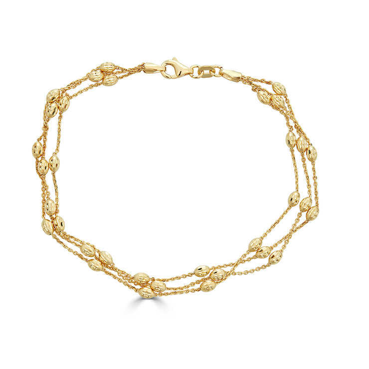 Pulsera, Oro Amarillo de 14K, de 3 Filas con cuentas — Imagen 2 de 4