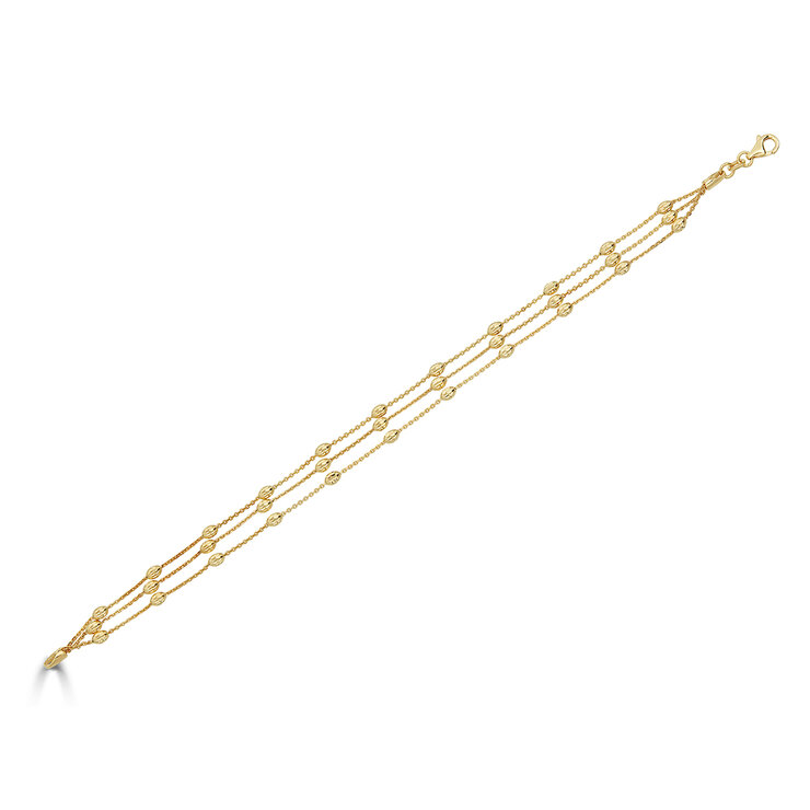 Pulsera, Oro Amarillo de 14K, de 3 Filas con cuentas — Imagen 3 de 4