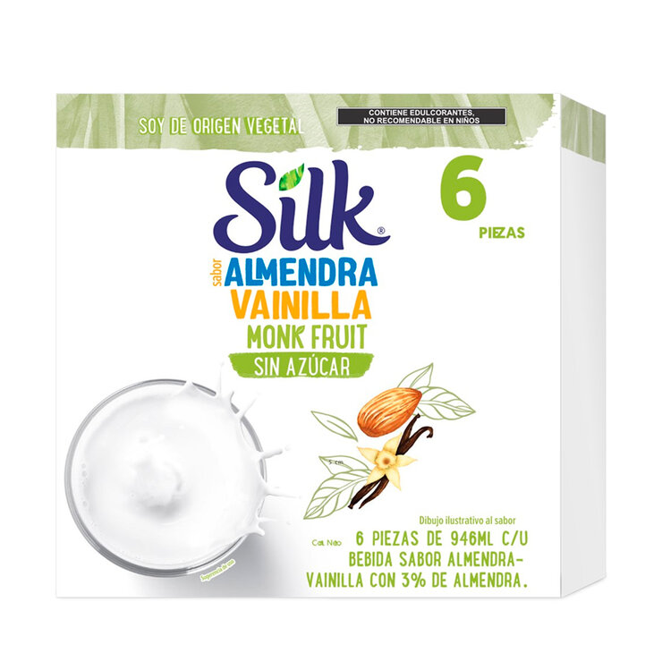 Silk Almendra Bebida de Almendra Sabor Vainilla Endulzada con Monkfruit 6 pzas de 946 ml — Imagen 1 de 2