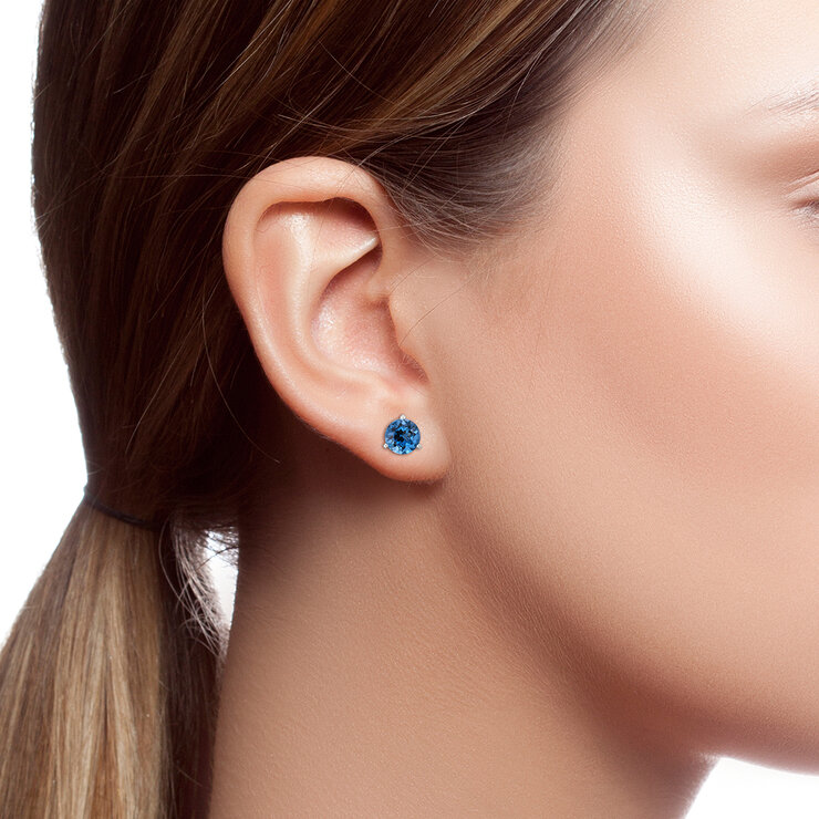 Aretes de Topacio Azul de Londres, Oro Blanco de 14kt — Imagen 4 de 4