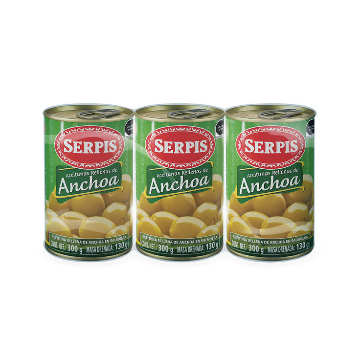 Serpis Aceitunas Rellenas Rellenas de Anchoa 3 pzas de 300 g — Imagen 1 de 3