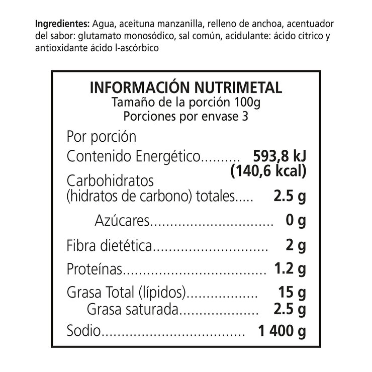 Serpis Aceitunas Rellenas Rellenas de Anchoa 3 pzas de 300 g — Imagen 2 de 3