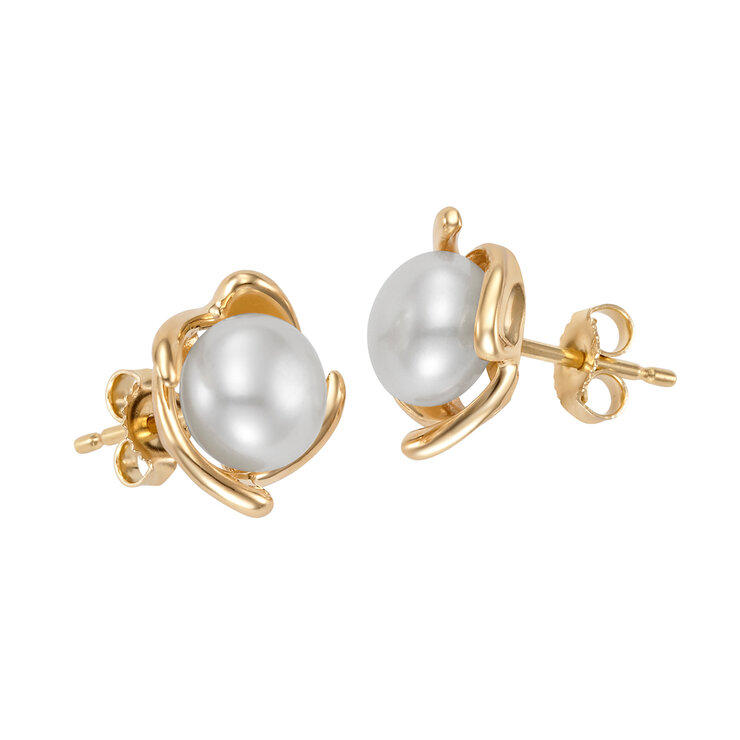 Aretes de Poste, Perla, Oro Amarillo, 14kt — Imagen 3 de 4