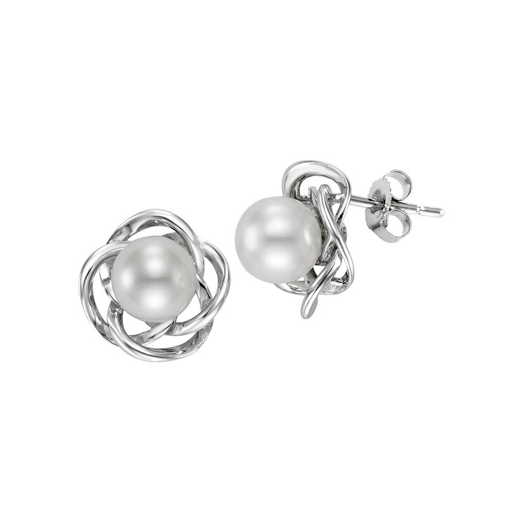Aretes de Perlas, Oro Blanco de 14K — Imagen 1 de 4