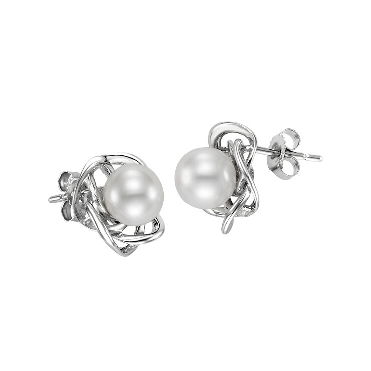 Aretes de Perlas, Oro Blanco de 14K — Imagen 2 de 4