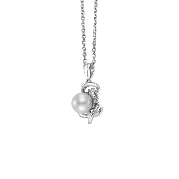 Dije de Perla de Nudo de Amor con Cadena, 6.5-7mm, Oro Blancoo de 14K — Imagen 2 de 4