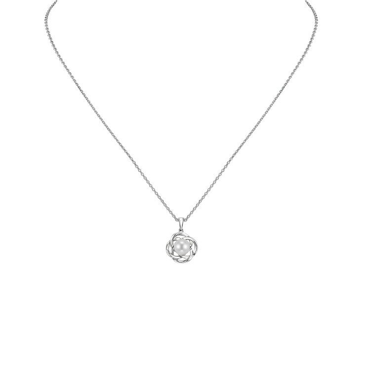 Dije de Perla de Nudo de Amor con Cadena, 6.5-7mm, Oro Blancoo de 14K — Imagen 1 de 4
