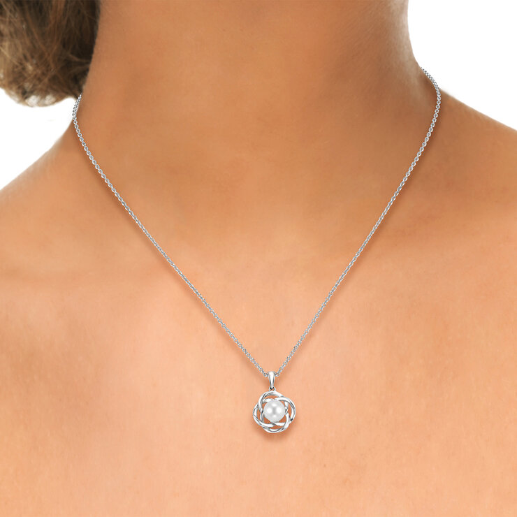 Dije de Perla de Nudo de Amor con Cadena, 6.5-7mm, Oro Blancoo de 14K — Imagen 3 de 4