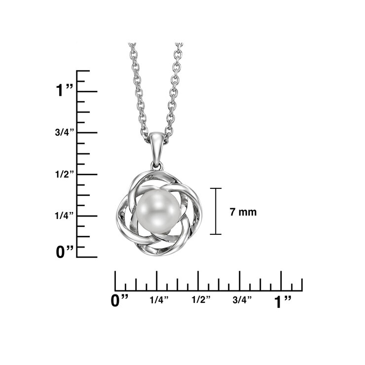 Dije de Perla de Nudo de Amor con Cadena, 6.5-7mm, Oro Blancoo de 14K — Imagen 4 de 4