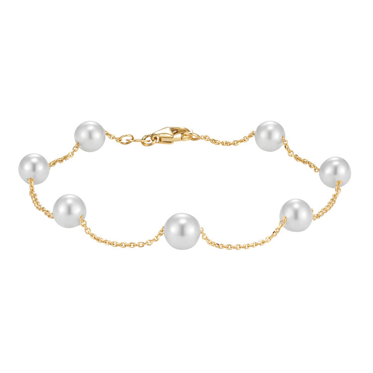 Pulsera de Perlas, Blancas, 5.5-6.0mm, Oro Amarillo de 14k — Imagen 1 de 4