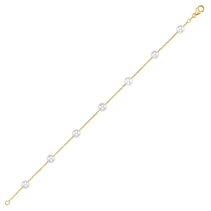 Pulsera de Perlas, Blancas, 5.5-6.0mm, Oro Amarillo de 14k — Imagen 2 de 4