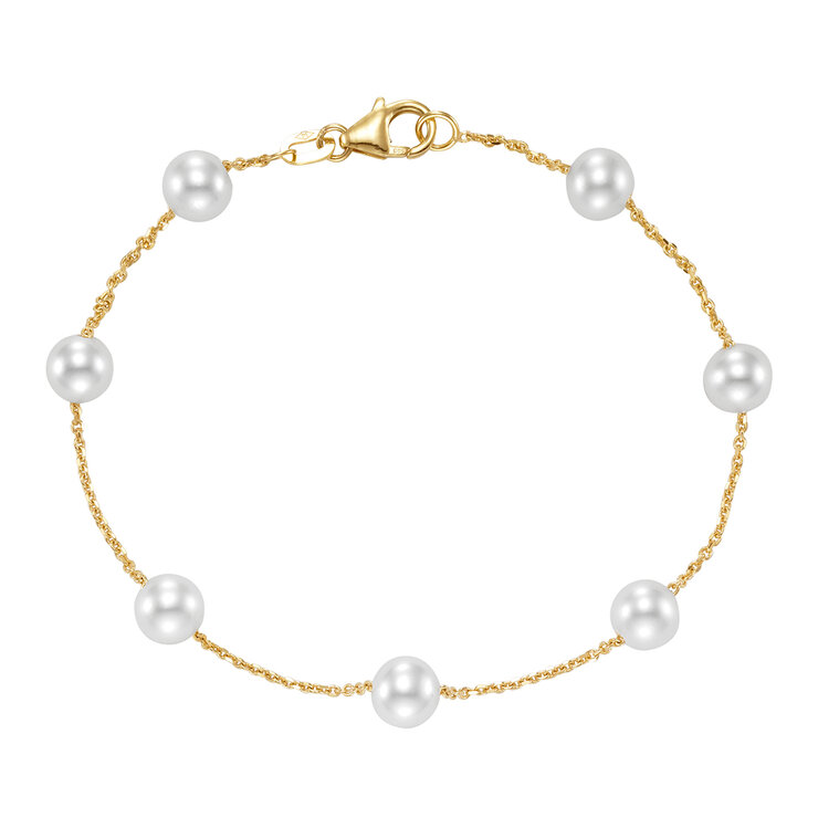 Pulsera de Perlas, Blancas, 5.5-6.0mm, Oro Amarillo de 14k — Imagen 3 de 4