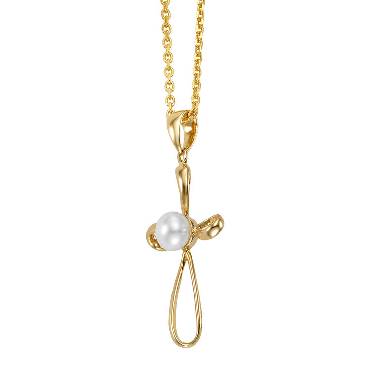 Collar con Dije de Cruz con Perla, Oro Amarillo de 14K — Imagen 2 de 4