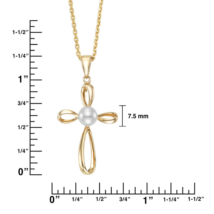 Collar con Dije de Cruz con Perla, Oro Amarillo de 14K — Imagen 4 de 4
