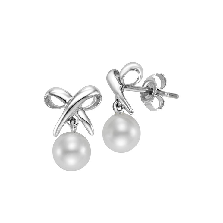 Aretes de Perlas, Oro Blanco de 14K — Imagen 1 de 4