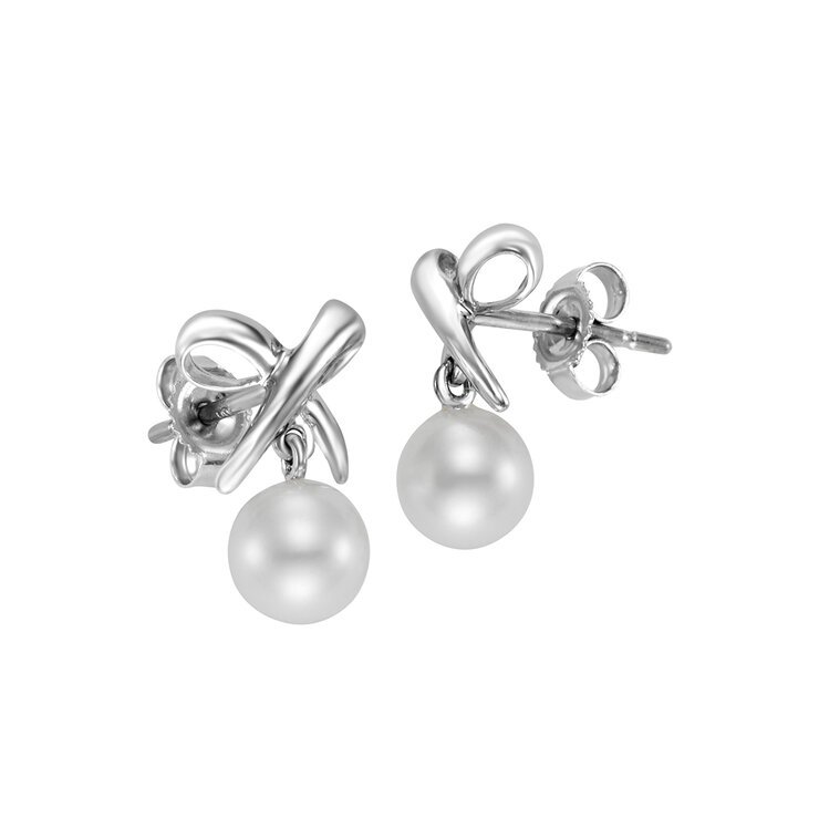 Aretes de Perlas, Oro Blanco de 14K — Imagen 2 de 4