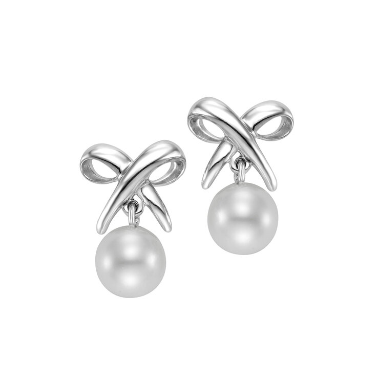 Aretes de Perlas, Oro Blanco de 14K — Imagen 4 de 4