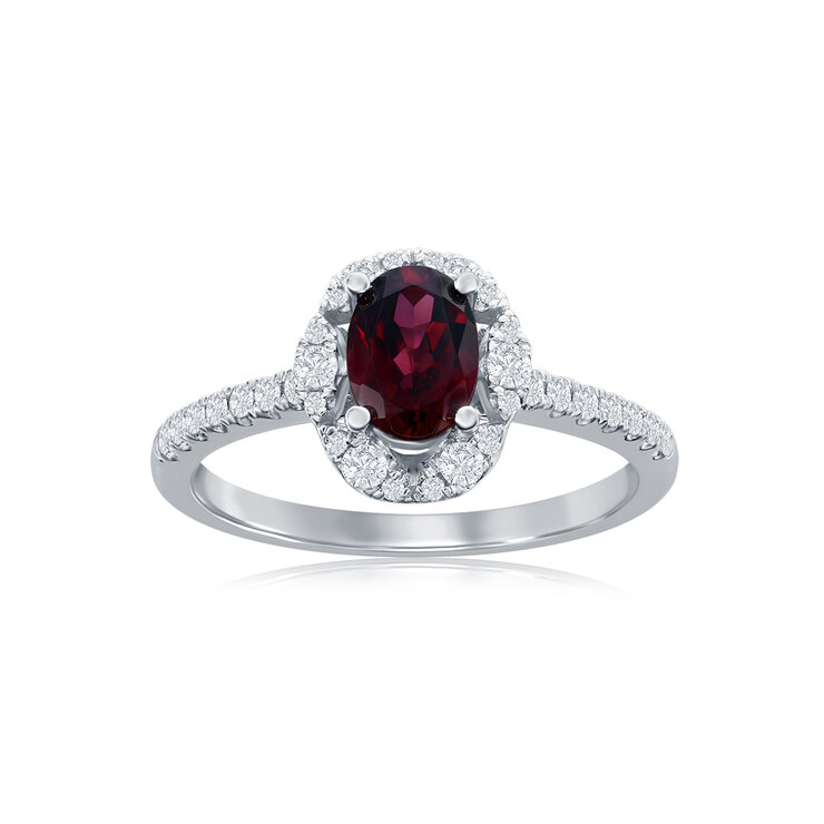 Anillo, Granate y Diamantes 0.30ctw, Oro Blanco de 14k — Imagen 1 de 3
