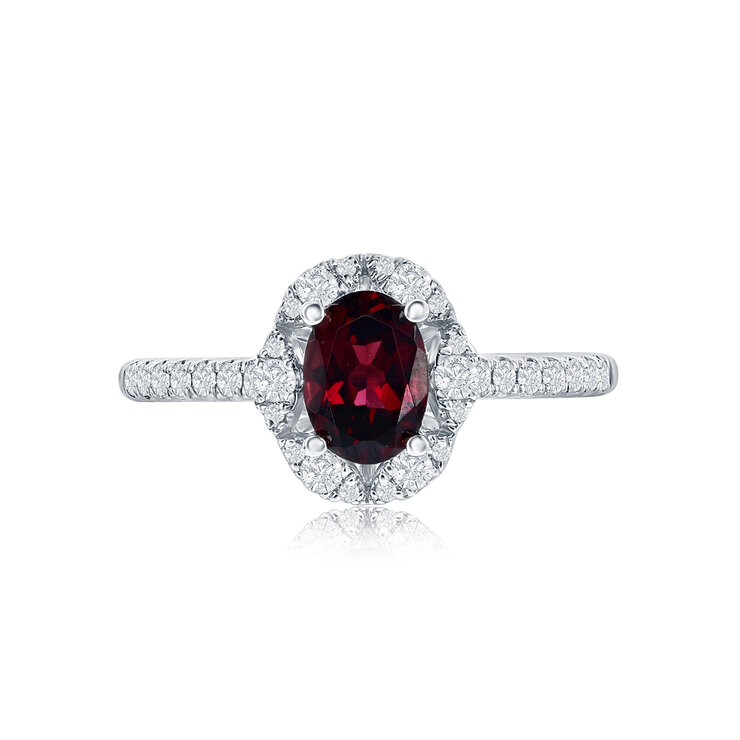 Anillo, Granate y Diamantes 0.30ctw, Oro Blanco de 14k — Imagen 3 de 3