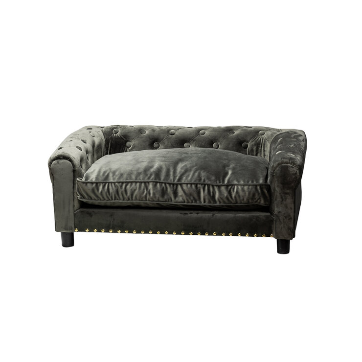 Maypet, Cama para Perro Capitonada, Tapizado con Terciopelo Color Gris. — Imagen 3 de 4