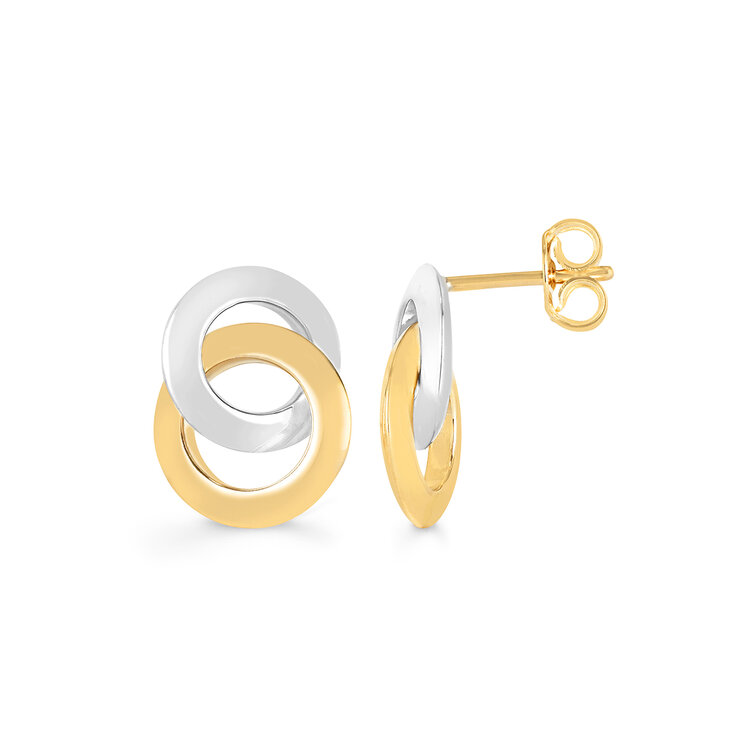 Aretes, Dos Circulos, Oro Amarillo y Blanco de 14K — Imagen 1 de 4