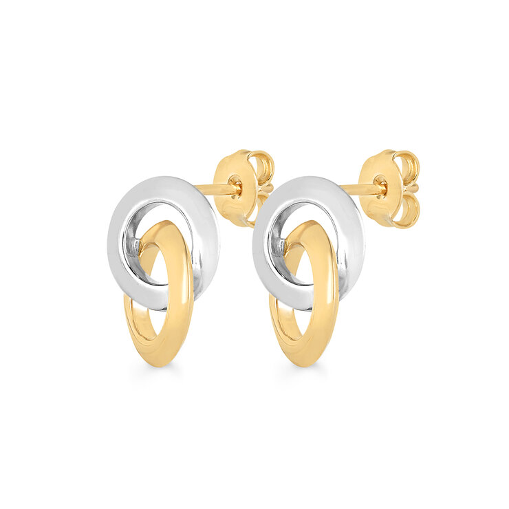 Aretes, Dos Circulos, Oro Amarillo y Blanco de 14K — Imagen 2 de 4