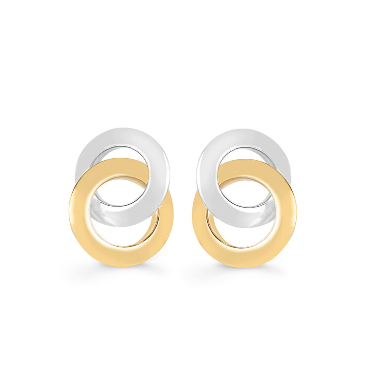 Aretes, Dos Circulos, Oro Amarillo y Blanco de 14K — Imagen 3 de 4