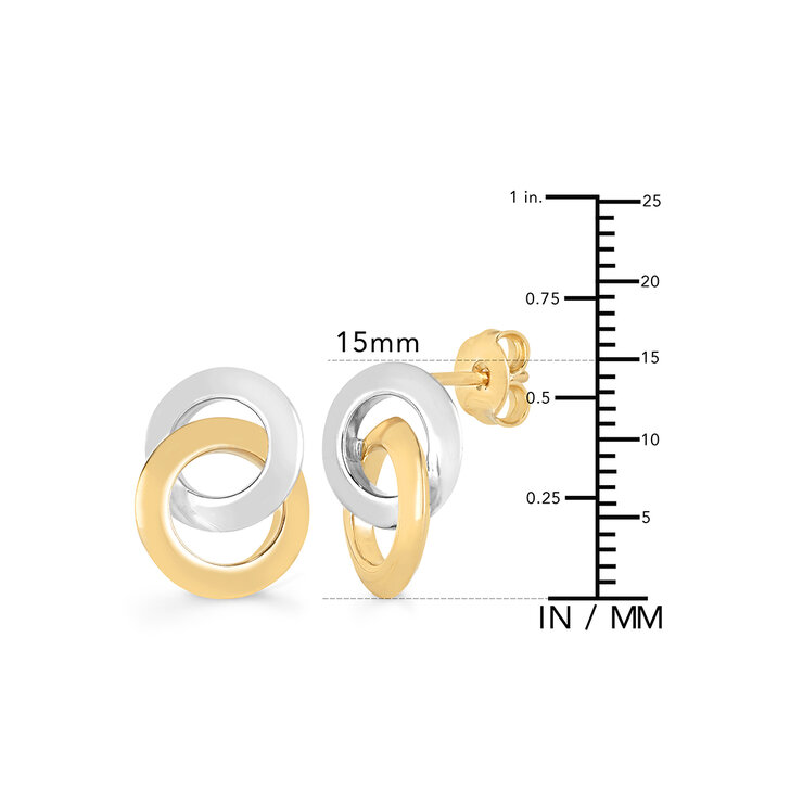 Aretes, Dos Circulos, Oro Amarillo y Blanco de 14K — Imagen 4 de 4