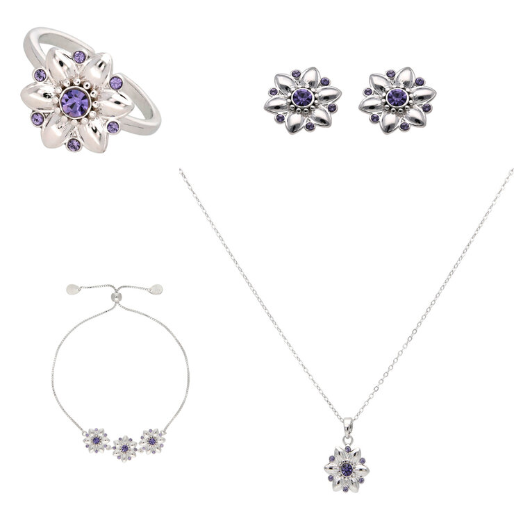 Mayfer, Juego de Collar, Aretes , Anillo y Pulsera con Diseño de Flor, con Cristal Austríaco — Imagen 1 de 4