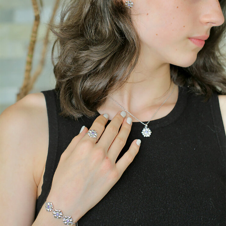 Mayfer, Juego de Collar, Aretes , Anillo y Pulsera con Diseño de Flor, con Cristal Austríaco — Imagen 2 de 4