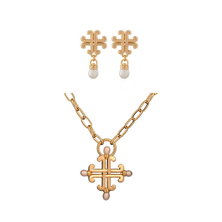 Mayfer, Juego de Collar y Aretes, con Diseño de Cruz Moderna — Imagen 1 de 4