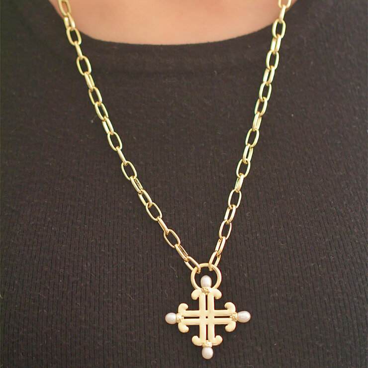 Mayfer, Juego de Collar y Aretes, con Diseño de Cruz Moderna — Imagen 2 de 4
