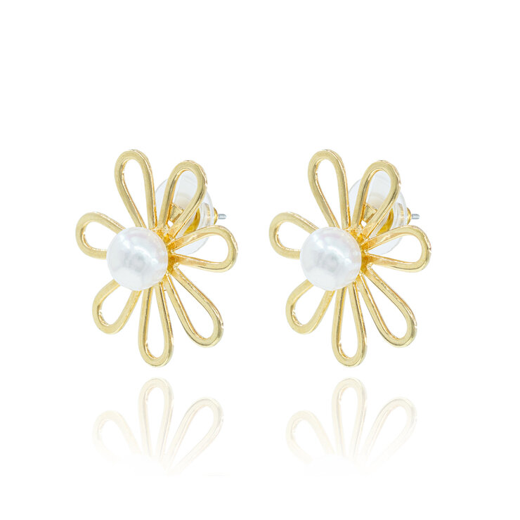 Mayfer, Juego de Aretes con Collar, Diseño de Margarita, Chapa de Oro  — Imagen 4 de 4